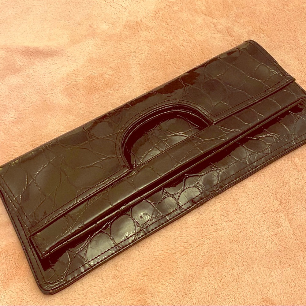 Extra large shinny faux crock leather clutch
